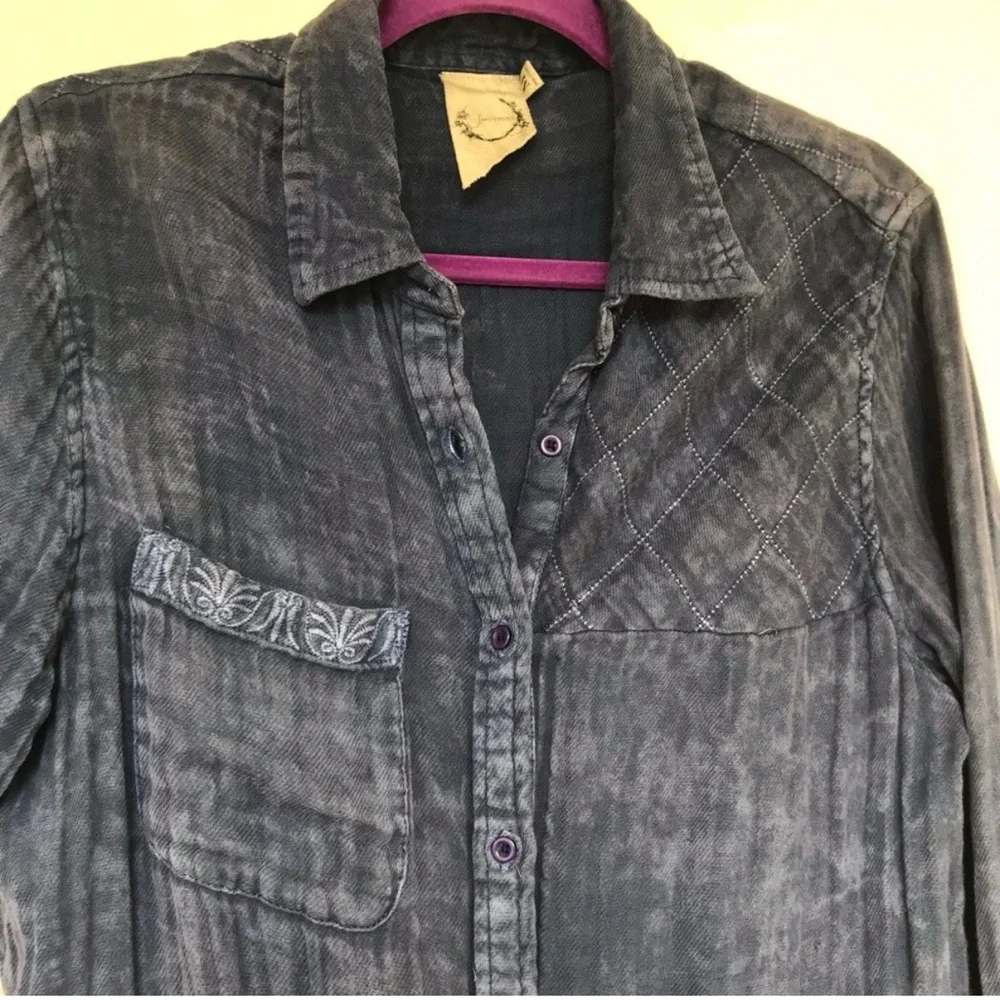 Sea Gypsies 100% Cotton Boho Chic Gauzy Button Down Shirt SZ M